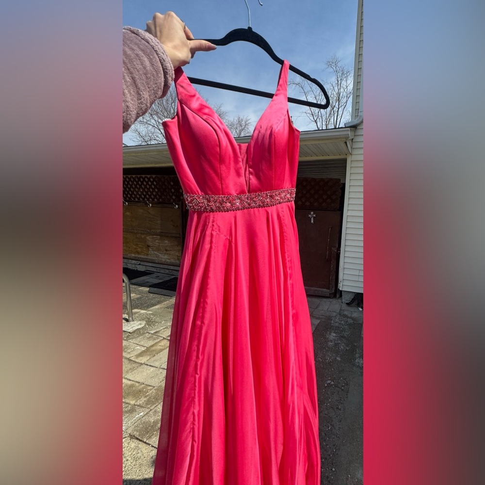 Sherri Hill Vibrant Hot Pink Beaded Waist Evening Gown